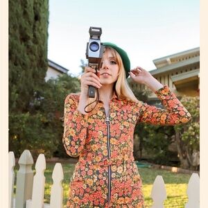 Miracle Eye Marigold Floral Zip-Up Romper